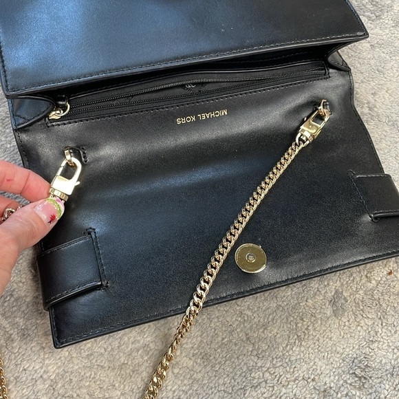 Michael Kors Bellamie Black Leather Cool Embellished Leather Bag Chain Crossbody - Picture 16 of 17